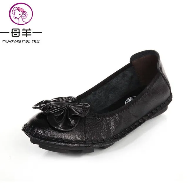 2017 Women Shoes Woman Genuine Leather Flat Shoes Fashion Hand-sewn Leather Loafers Female Casual Shoes Women Flats