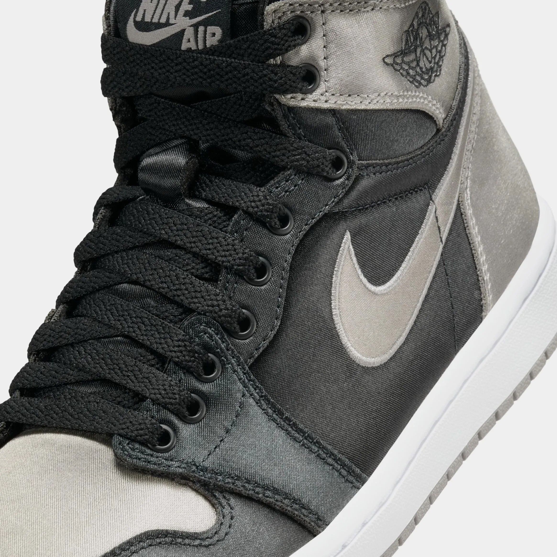 Air Jordan 1 Retro High OG Satin Shadow Womens Lifestyle Shoes (Black/Medium Grey/White)