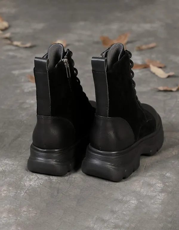 Autumn Winter Thick-sole Lace-up Retro Suede Boots