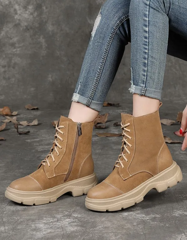 Autumn Winter Thick-sole Lace-up Retro Suede Boots