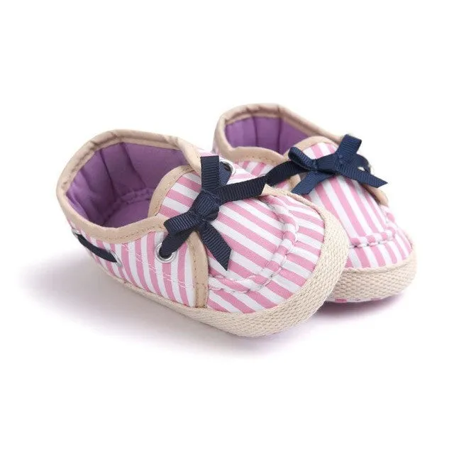 Baby Shoes Toddler Girl Crib First Walker Newborn Bow Band Shallow Soft Sole Prewalker 0-18 M