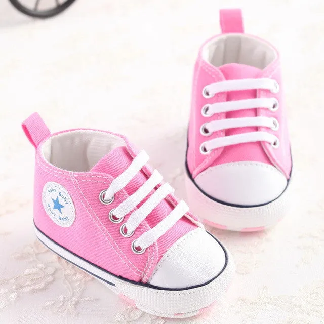 Canvas Newborn Baby Boy Girl Shoes Brand Soft Soles Non-slip Star Lace-Up First Walkers Toddler Crib Shoes Baby Sneakers