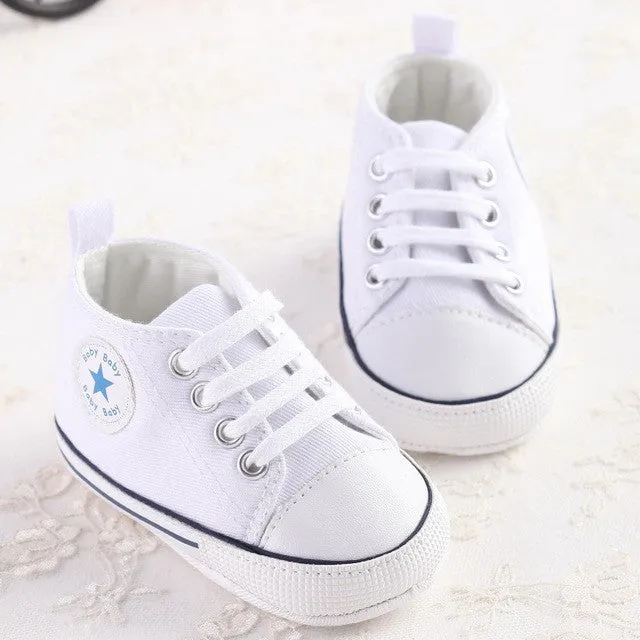 Canvas Newborn Baby Boy Girl Shoes Brand Soft Soles Non-slip Star Lace-Up First Walkers Toddler Crib Shoes Baby Sneakers