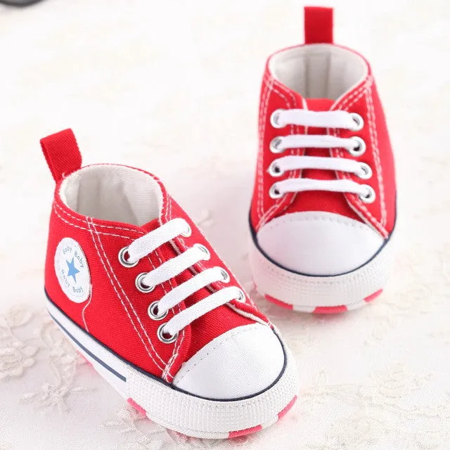 Canvas Newborn Baby Boy Girl Shoes Brand Soft Soles Non-slip Star Lace-Up First Walkers Toddler Crib Shoes Baby Sneakers