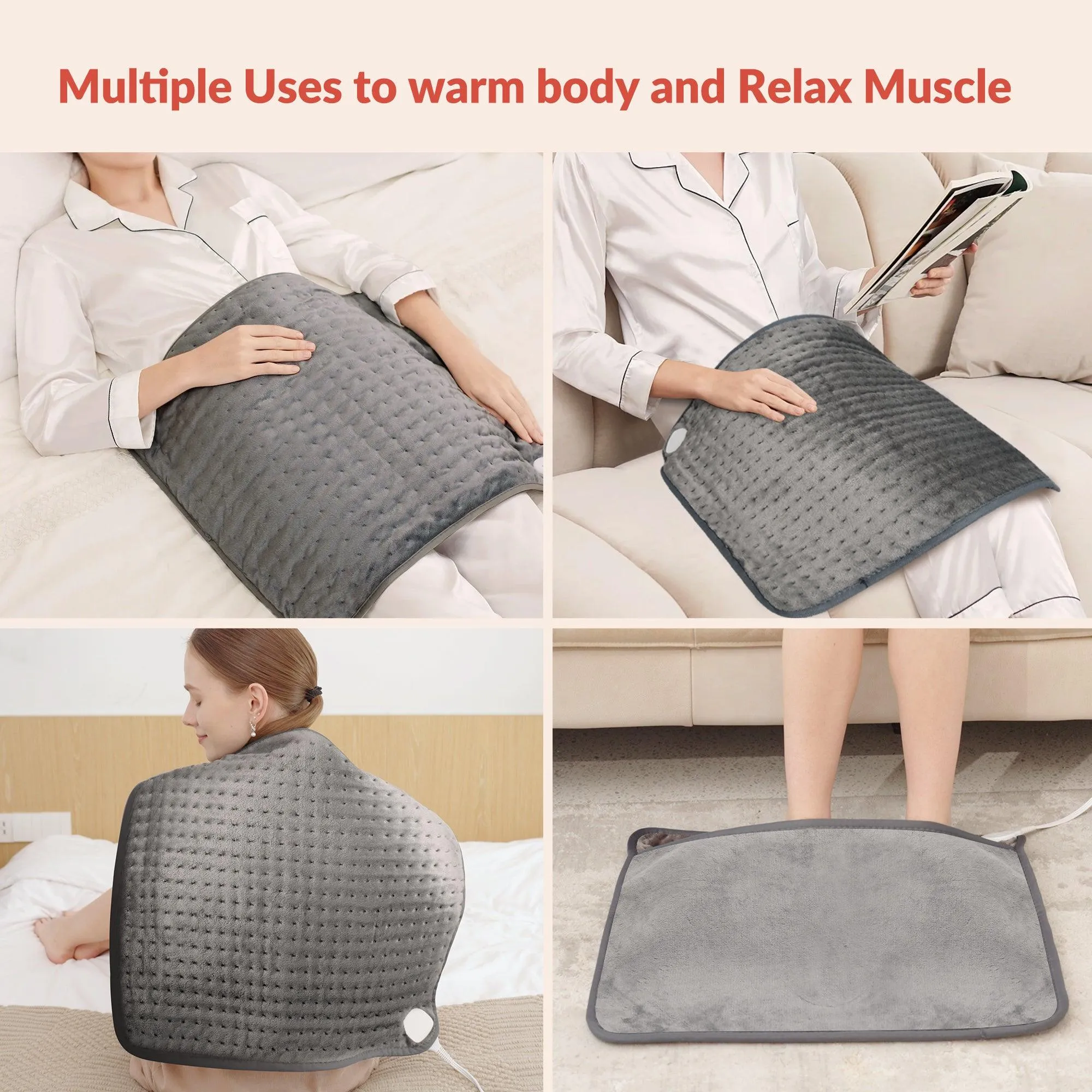 COMFIER Large Heating Pad for Back Pain & Cramps Relief, 6 Heat Settings, Auto Shut Off, Machine Washable 24x20 Moist Heat Pad - CF-YS11F5F