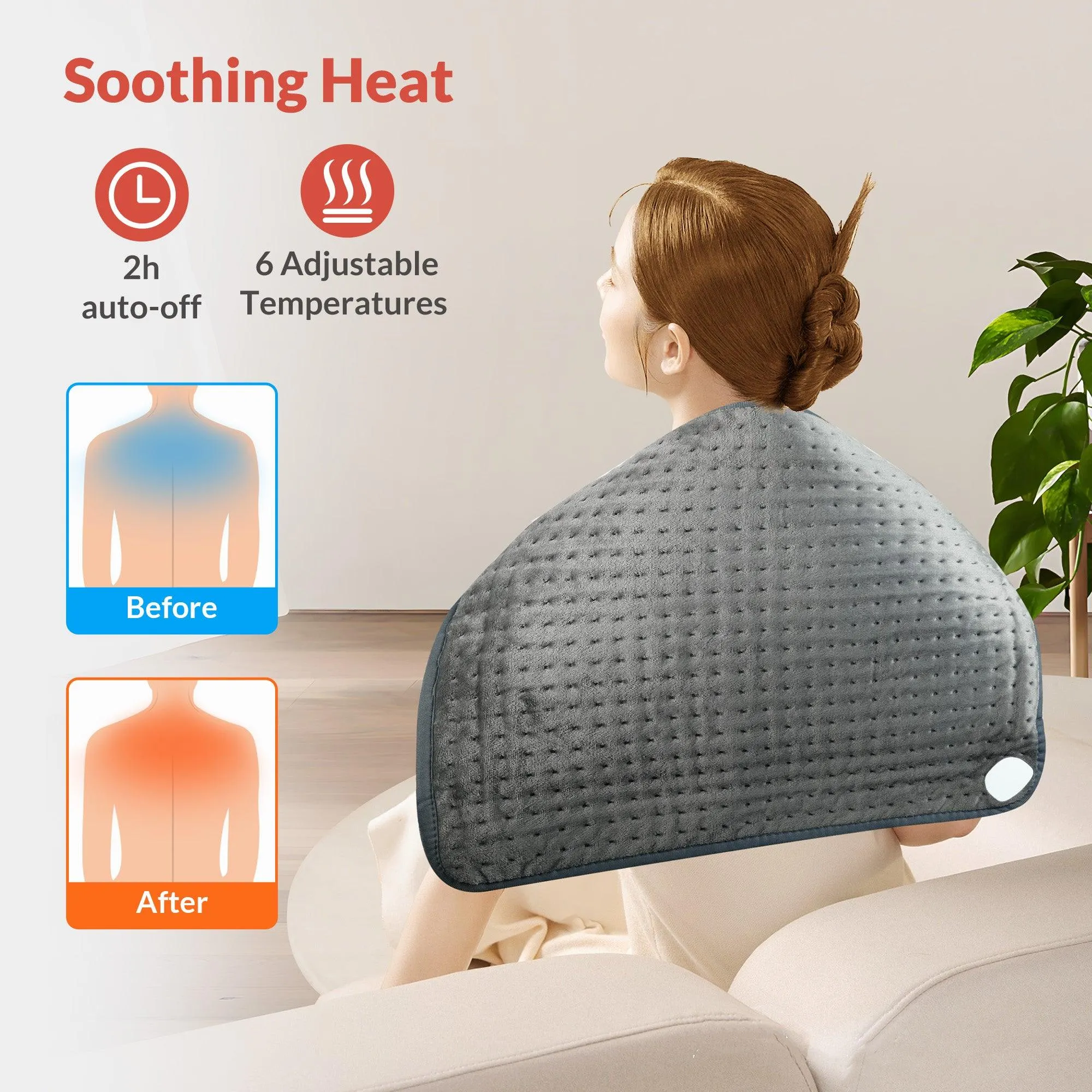 COMFIER Large Heating Pad for Back Pain & Cramps Relief, 6 Heat Settings, Auto Shut Off, Machine Washable 24x20 Moist Heat Pad - CF-YS11F5F