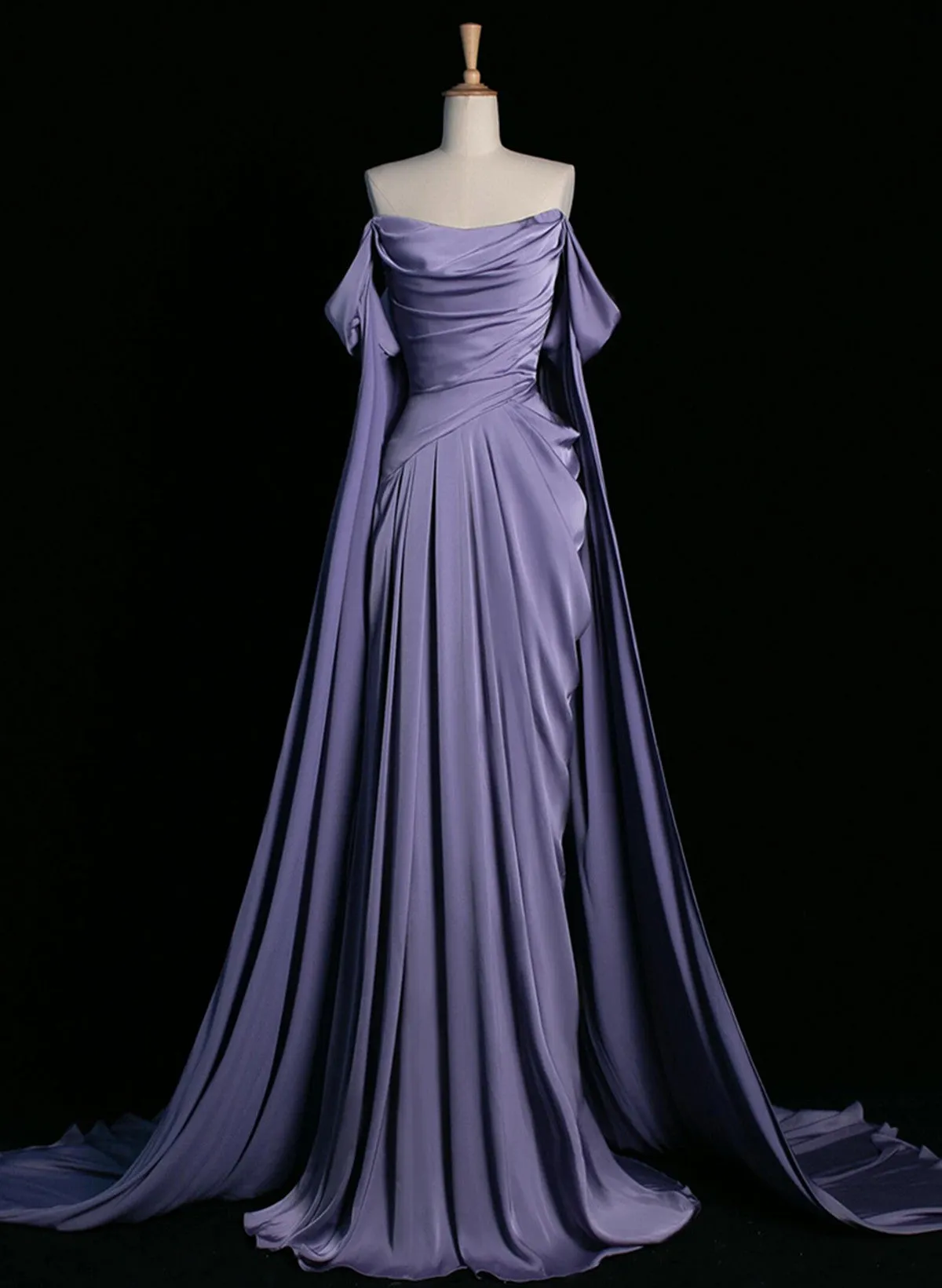 Elegant Purple Satin Prom Dress, Draped Bodice Formal Evening Dress