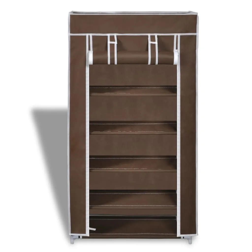 Fabric Shoe Cabinet with Cover 58 x 28 x 106 cm Brown