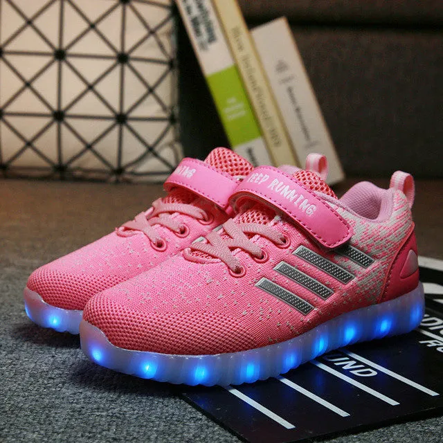 Fashion Kids Sneakers Children's USB Charging Luminous Lighted Sneakers Boy/Girls Colorful LED lights Children Shoes size 25-37