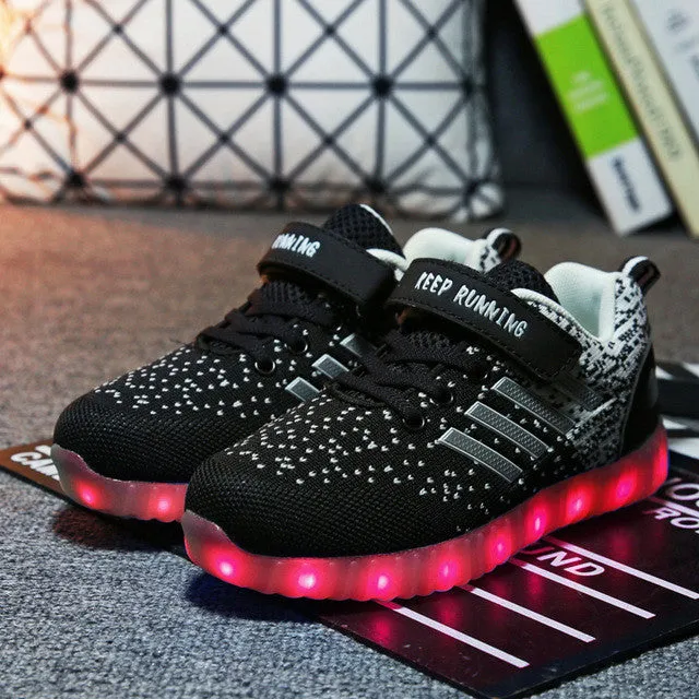 Fashion Kids Sneakers Children's USB Charging Luminous Lighted Sneakers Boy/Girls Colorful LED lights Children Shoes size 25-37