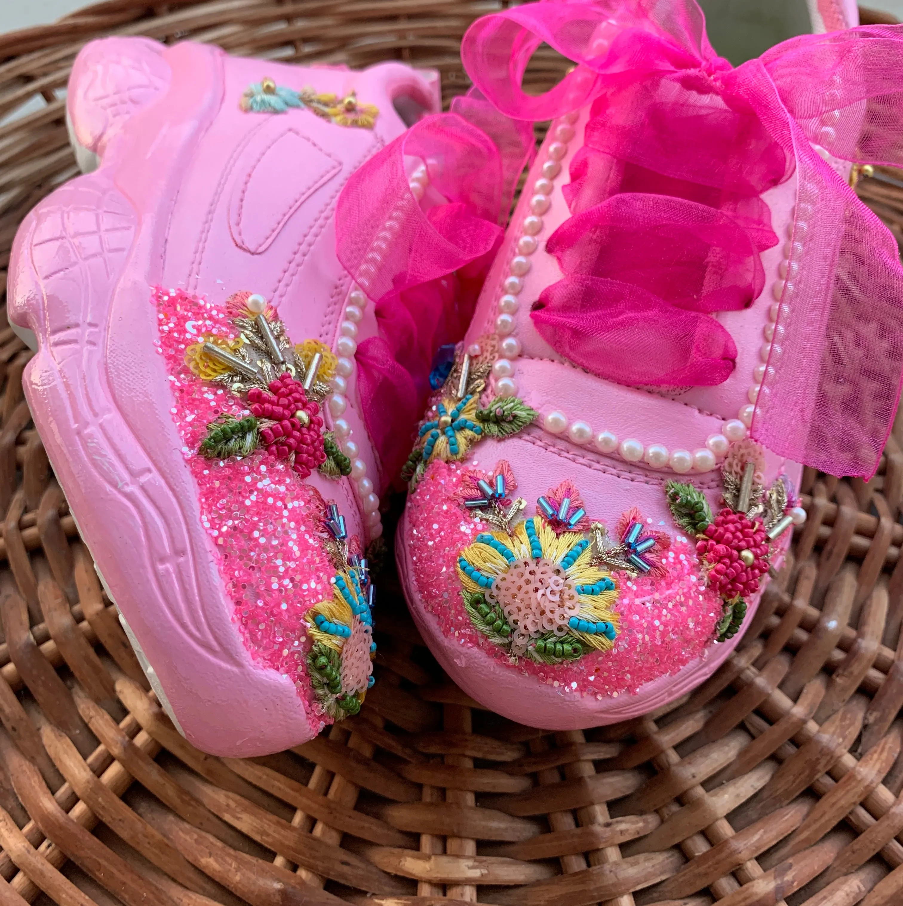 FUNKY N TRENDY pink hand embroidered sneakers for brides / bridesmaids/ pink sneakers / pink shoes / floral shoes / floral embroidered sneakers/ embroidered shoes