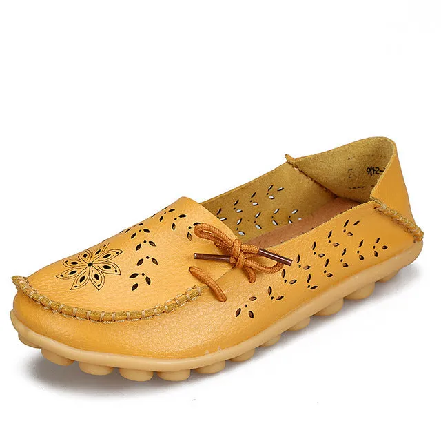 Genuine Leather Women Flats Shoe Fashion Casual Lace-up Soft Loafers Spring Autumn ladies shoes