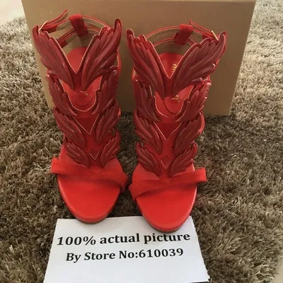 Hot sell women high heel sandals gold leaf flame gladiator sandal shoes party dress shoe woman patent leather high heels