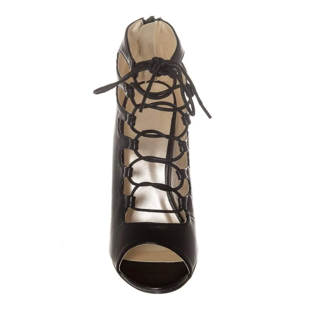 Lace Up High Heels with an Open Toe and Back Zip