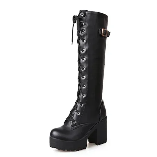 Ladies Wedge Heels Knee High Boots