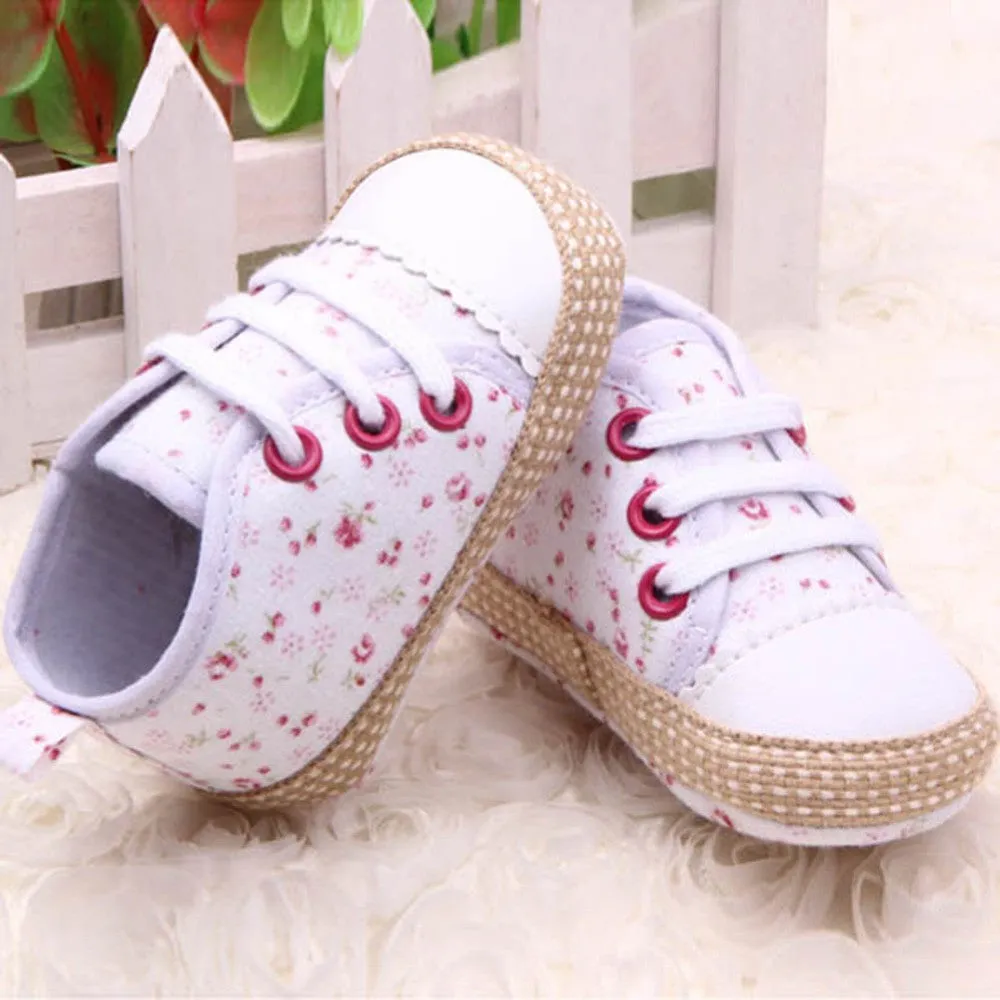 Lovely 0-12M Baby Kid Girl Crib Shoes Toddler Soft Sole Sneakers Prewalker