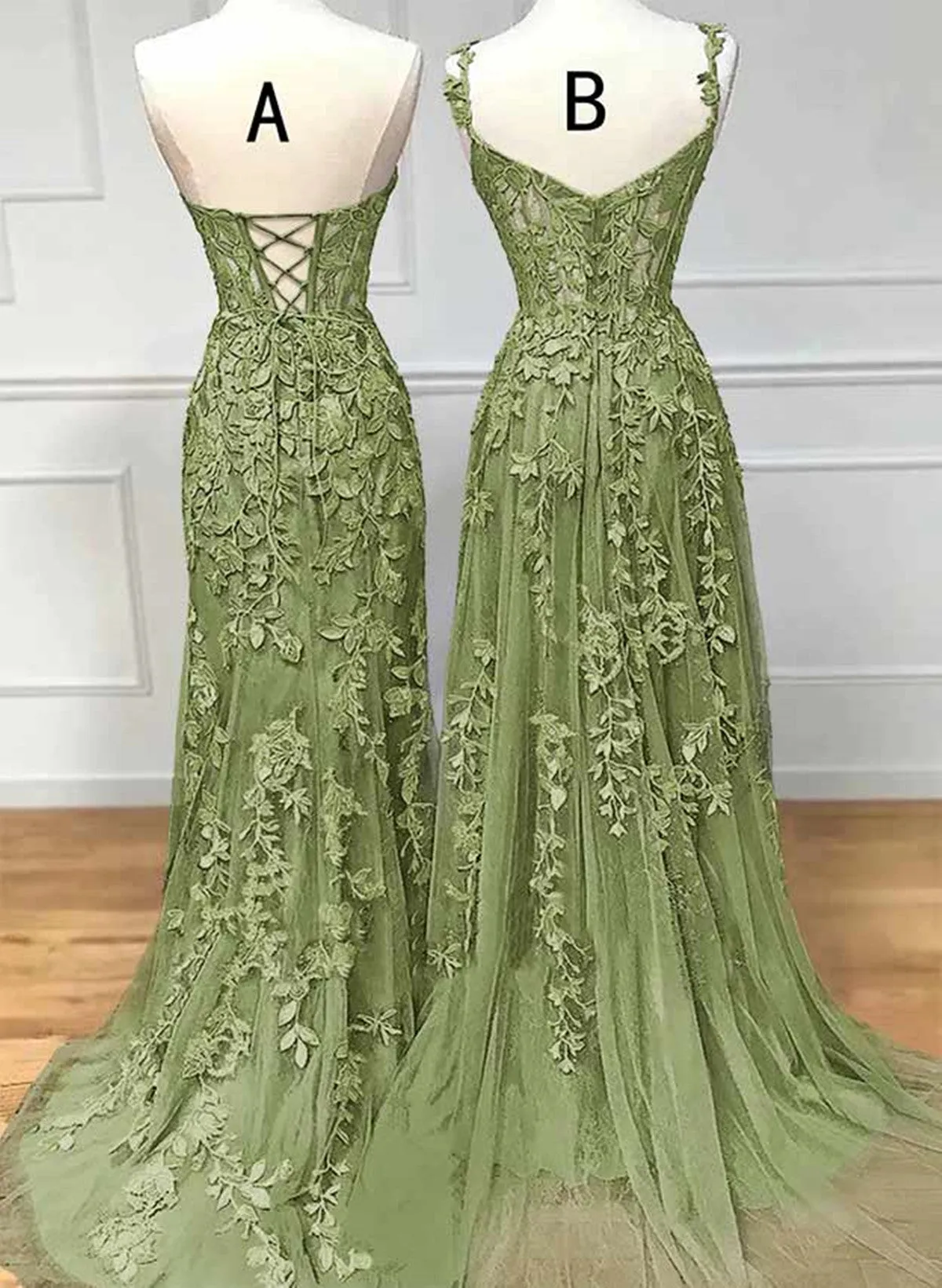 Lovely Sage Green Tulle with Lace Long Formal Dress, Sweetheart Prom Dress