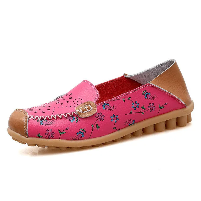 MCCKLE 2017 Spring Women Casual Shoes Female Genuine Leather Printing Loafers Shoes Woman Fashion Slip On Shallow Flats Shoes