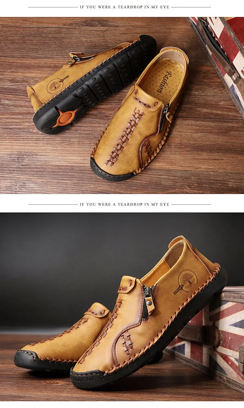 Men casual side zipper Hart wear comfortable hand sewing shoes