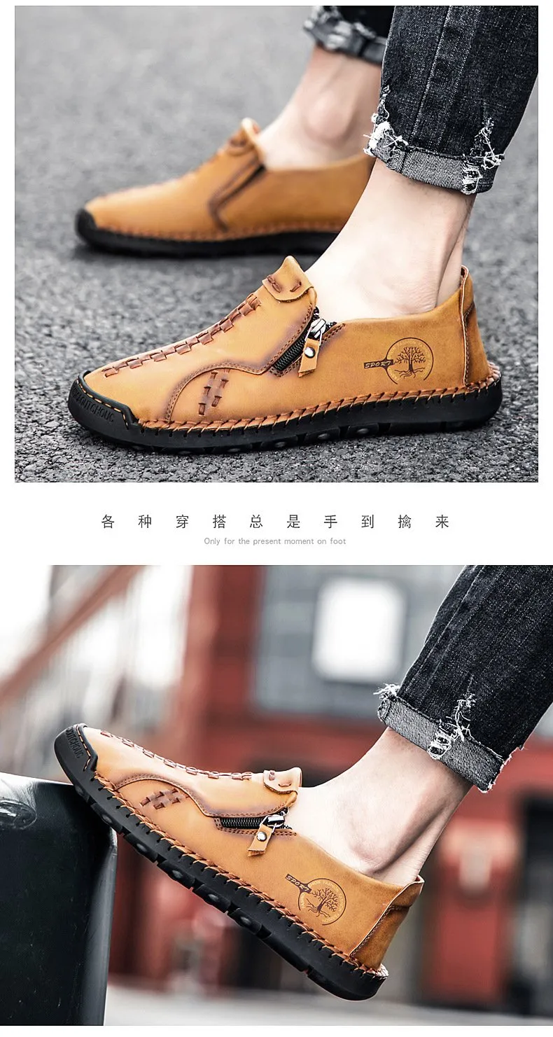 Men casual side zipper Hart wear comfortable hand sewing shoes