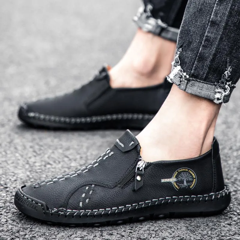 Men casual side zipper Hart wear comfortable hand sewing shoes