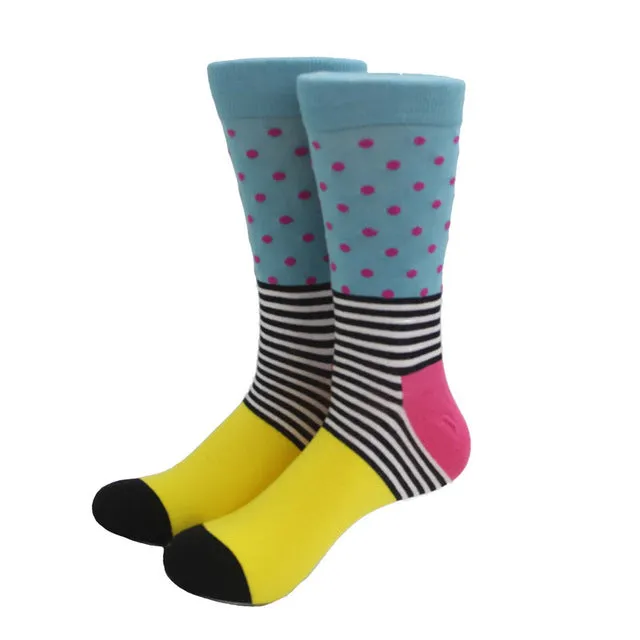 MYORED Fashion Colorful Socks Men Hit Color argyle Stripes big dot Jacquard filled optic combed Cotton Male Sock wedding gift