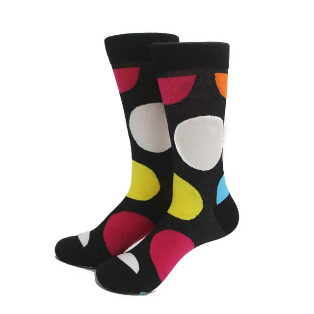 MYORED Fashion Colorful Socks Men Hit Color argyle Stripes big dot Jacquard filled optic combed Cotton Male Sock wedding gift