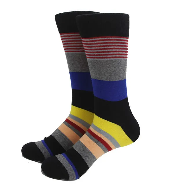 MYORED Fashion Colorful Socks Men Hit Color argyle Stripes big dot Jacquard filled optic combed Cotton Male Sock wedding gift