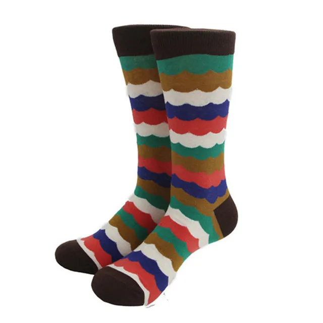 MYORED Fashion Colorful Socks Men Hit Color argyle Stripes big dot Jacquard filled optic combed Cotton Male Sock wedding gift