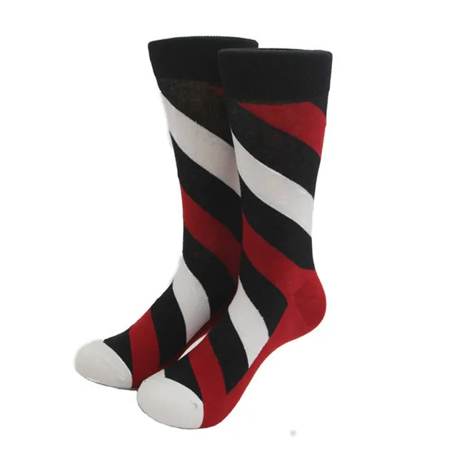 MYORED Fashion Colorful Socks Men Hit Color argyle Stripes big dot Jacquard filled optic combed Cotton Male Sock wedding gift