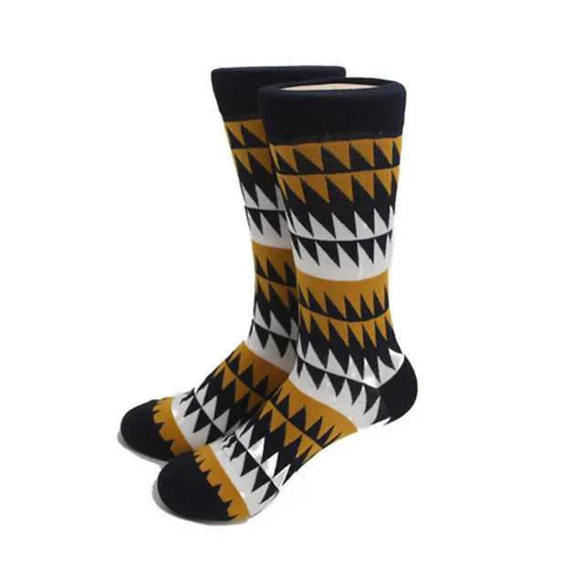 MYORED Fashion Colorful Socks Men Hit Color argyle Stripes big dot Jacquard filled optic combed Cotton Male Sock wedding gift