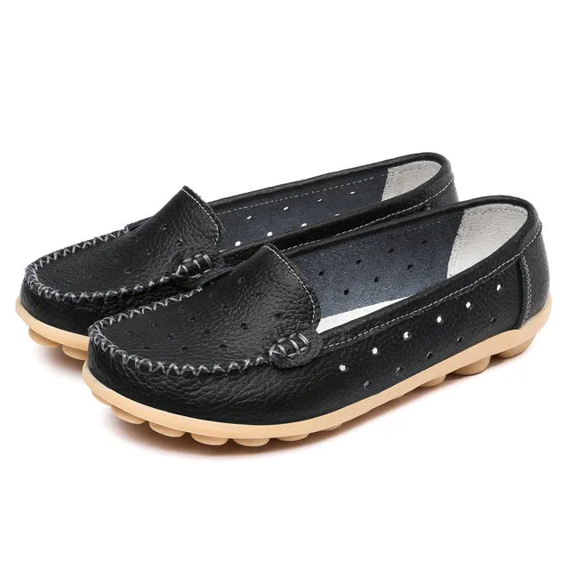 New 2017 Women genuine Leather Shoes Slip on women Flats Comfort shoes woman moccasins Spring summer shoes