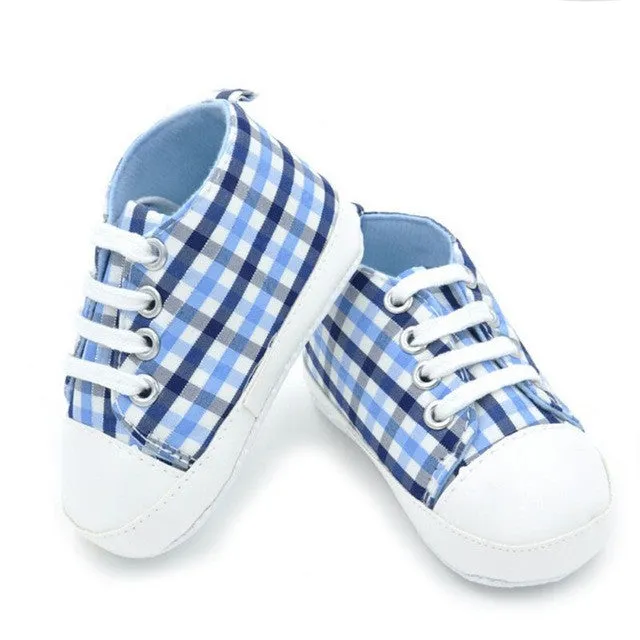 New Kids Baby Unisex Soft Bottom Crib Shoes Casual Laces Sneaker Prewalker 0-18M L07