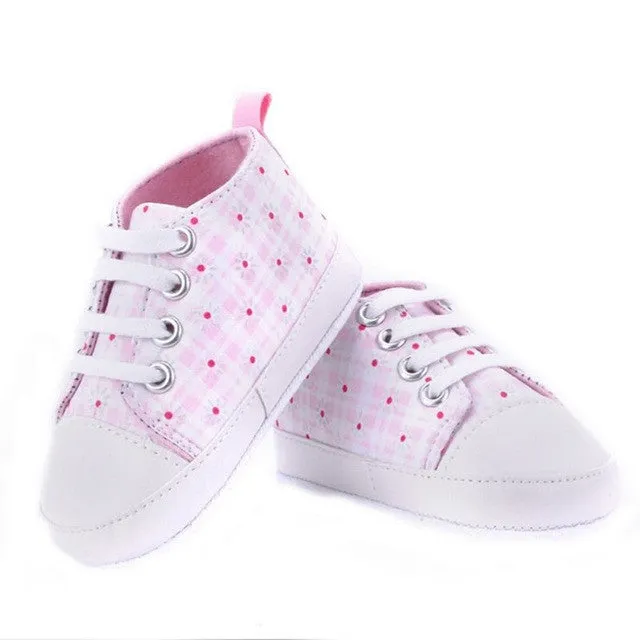 New Kids Baby Unisex Soft Bottom Crib Shoes Casual Laces Sneaker Prewalker 0-18M L07