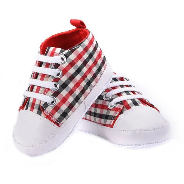 New Kids Baby Unisex Soft Bottom Crib Shoes Casual Laces Sneaker Prewalker 0-18M L07