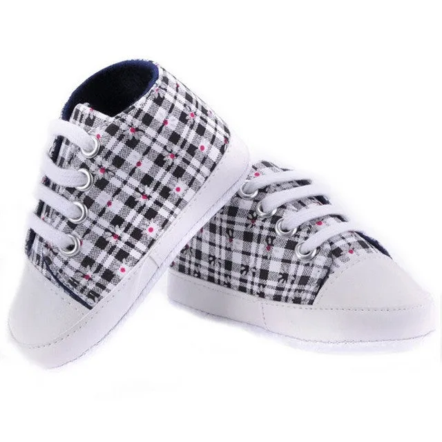 New Kids Baby Unisex Soft Bottom Crib Shoes Casual Laces Sneaker Prewalker 0-18M L07