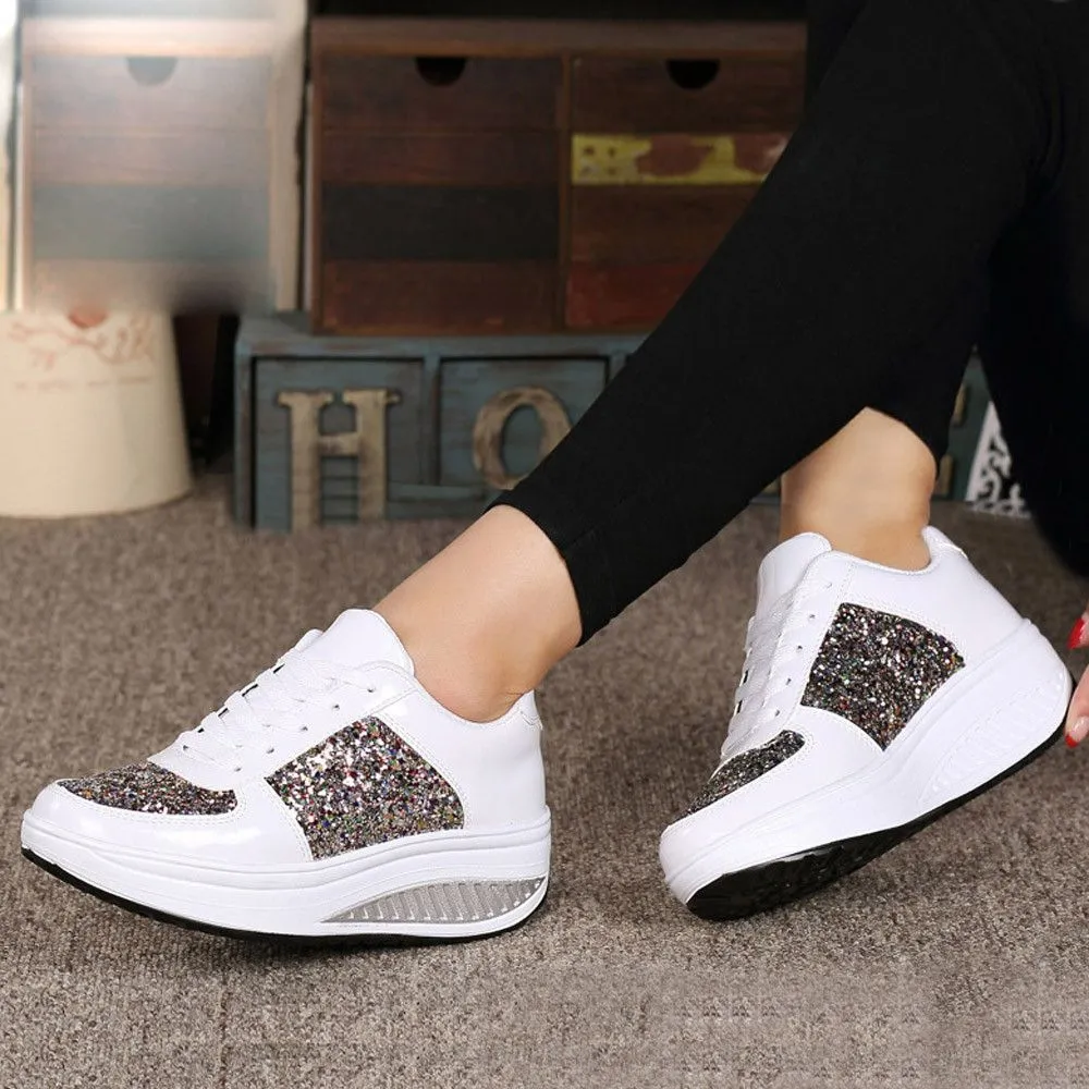 OCW Rhinestone Sequins Glitter Shiny Bling Crystal Platform Slip On Lace Up Ultra Soft Shoes For Women