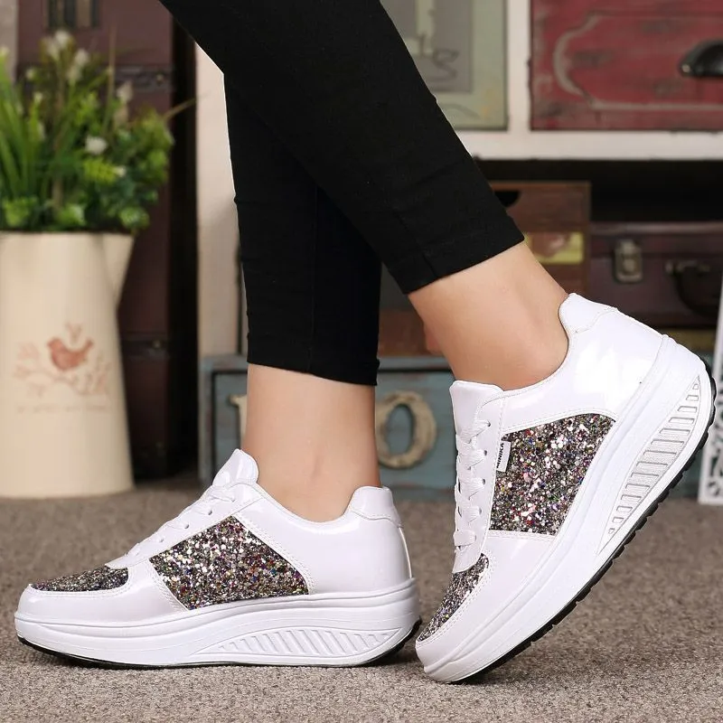 OCW Rhinestone Sequins Glitter Shiny Bling Crystal Platform Slip On Lace Up Ultra Soft Shoes For Women