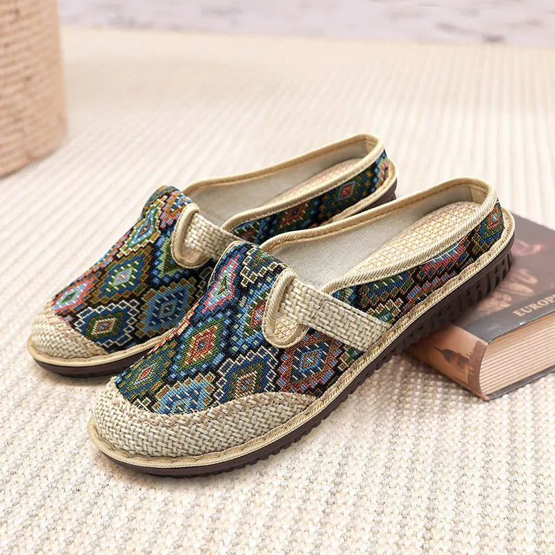 OCW Women Orthopedic Slipper Vintage Paisley Wedge Cloth Shoes Soft Sole Slip-on Muller