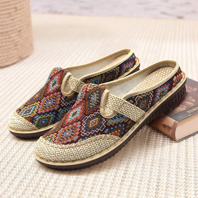 OCW Women Orthopedic Slipper Vintage Paisley Wedge Cloth Shoes Soft Sole Slip-on Muller