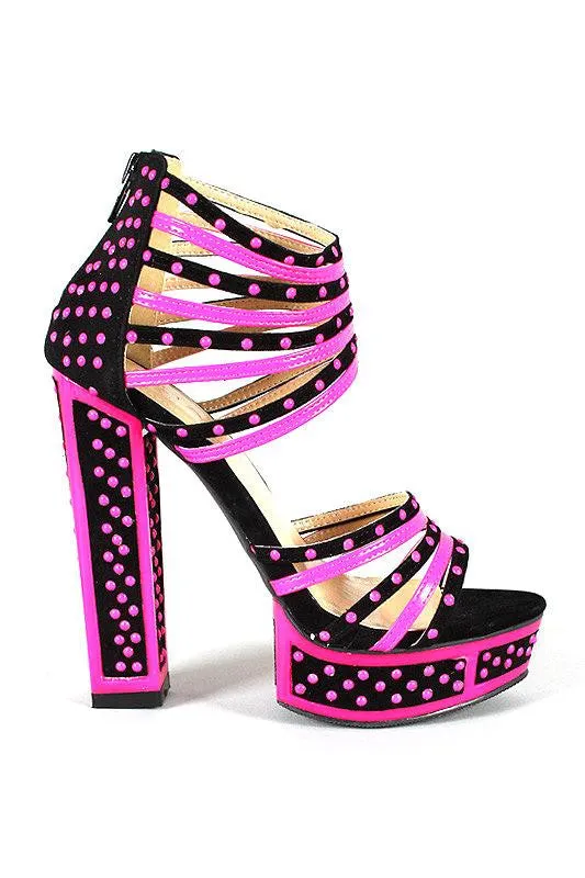 Pink-black heels sandals