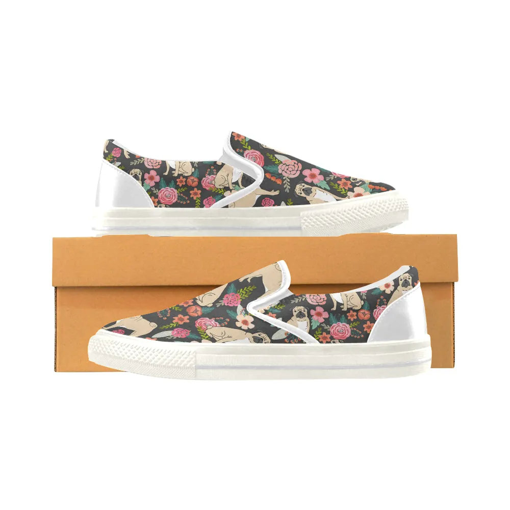 Pugs of spring floral Men's Slip-on Canvas Shoes