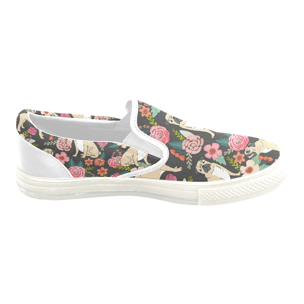 Pugs of spring floral Men's Slip-on Canvas Shoes