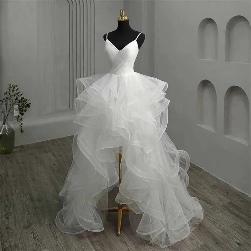 Spaghetti Straps V-Neck Wedding Dress Tulle Bridal Dress