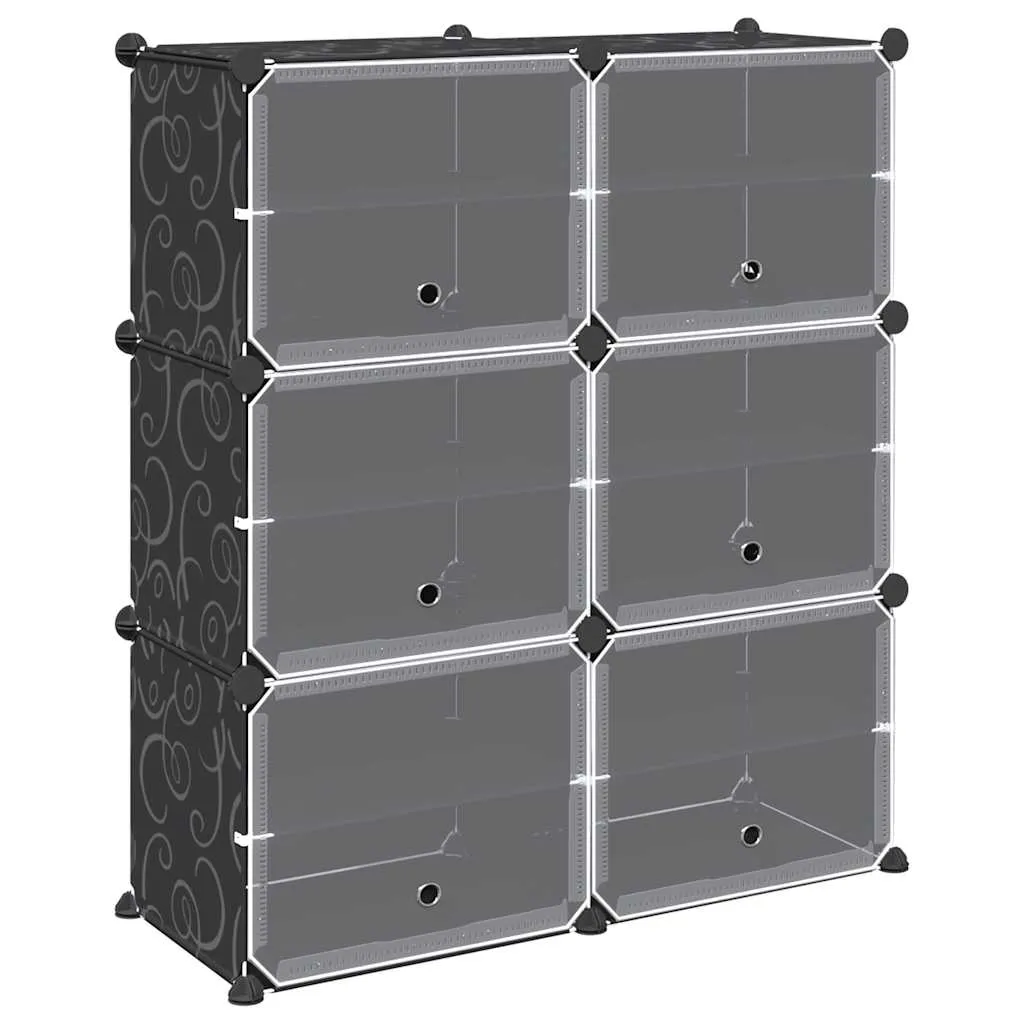 Storage Cube Organiser with 6 Cubes and Doors Black PP