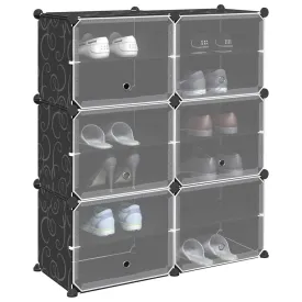 Storage Cube Organiser with 6 Cubes and Doors Black PP