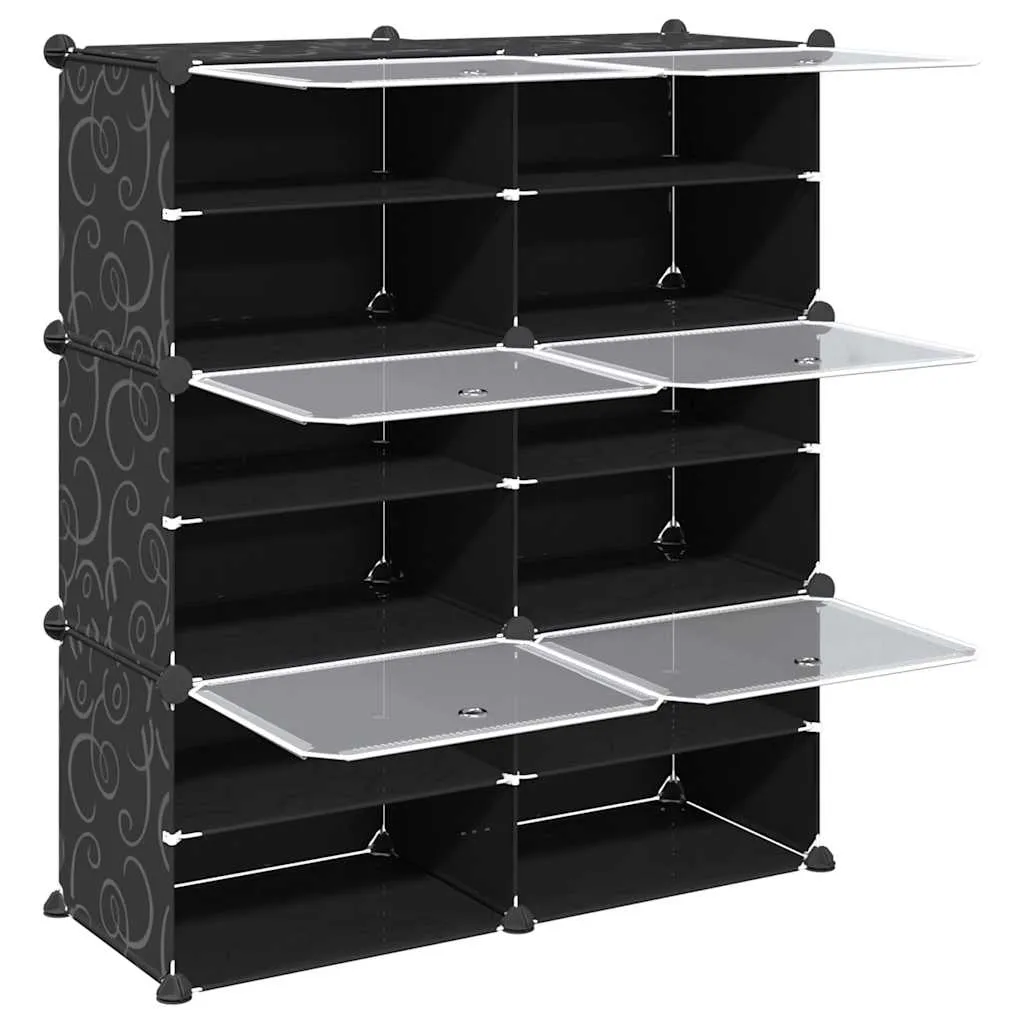 Storage Cube Organiser with 6 Cubes and Doors Black PP