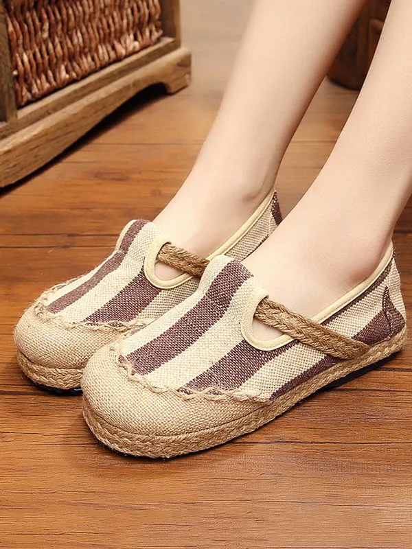 Striped Flat Shoes Casual Canvas Shoes