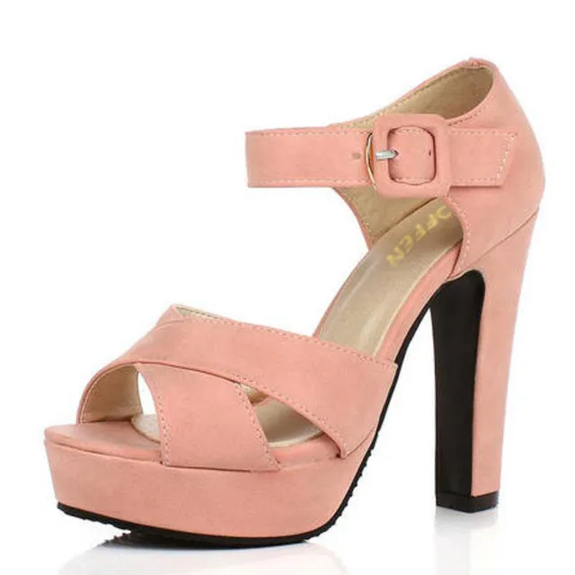 TAOFFEN New summer Peep toe Ankle strap orange Sweet Thick high heel Sandals Platform Lady women shoes