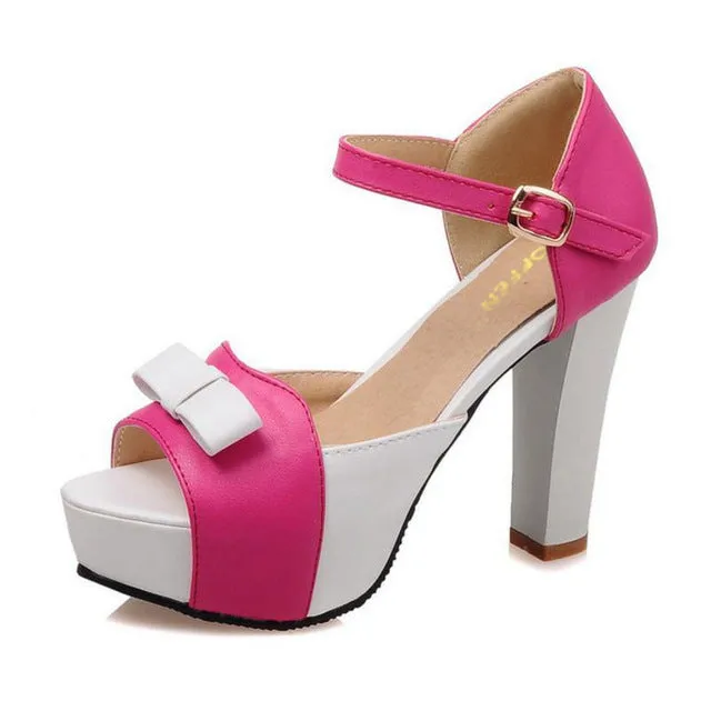 TAOFFEN New summer Peep toe Ankle strap orange Sweet Thick high heel Sandals Platform Lady women shoes